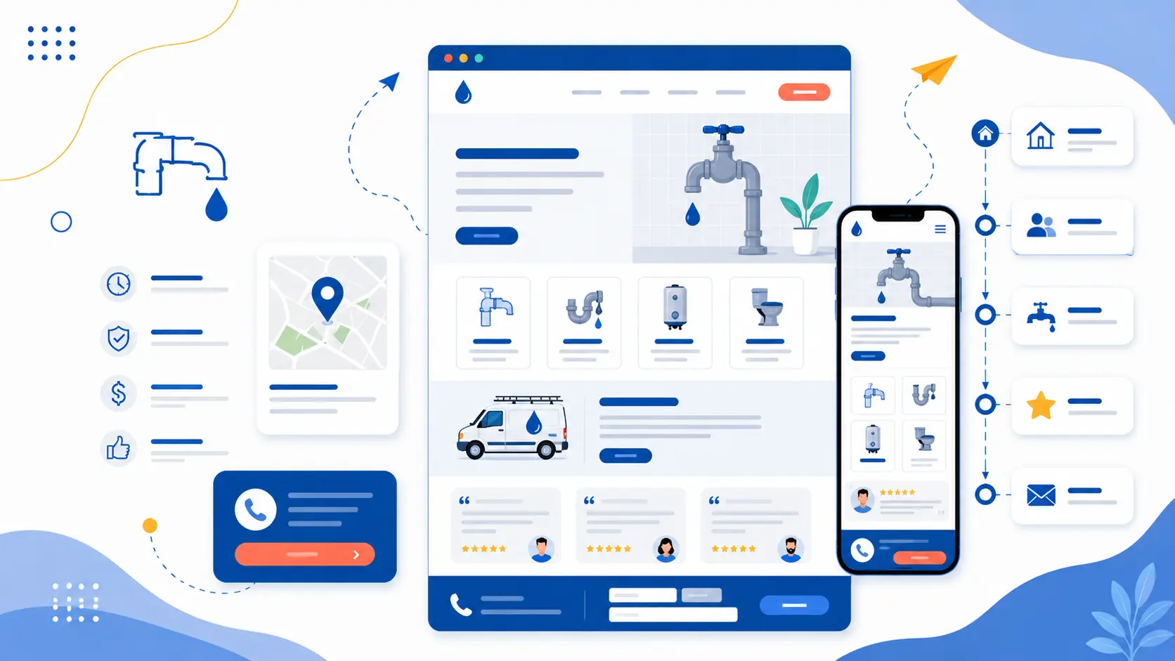 Illustration of a scrolling multi-page brochure website.